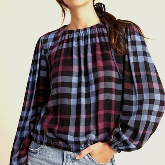 Anthropologie Cloth & Stone Glacier Plaid Top size M - Picture 1 of 9